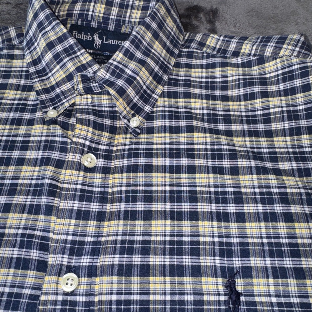 Ralph Lauren Blaire Mens XL Blue Yellow Plaid Short Sleeve Button‎ Down Shirt - Picture 3 of 7